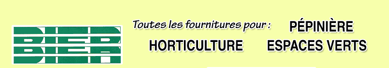 BIER : fournitures horticoles pour pépinières, espaces verts, maraîchage, horticulture. Arrosage, outils jardin, serres, étiquettes fleuriste, étiquettes horticoles, engrais, jardinière, poterie plastique, bambou, tuteur, treillage, film à bulles, plaque de culture, godet, chassis, raphia, quickpot, fertil, felco, jiffy, lance arrosage, flowerstick, caisse de manutention, plaque de multiplication.